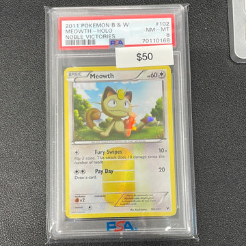 2011 Pokémon Meowth Holo Noble Victories PSA 8