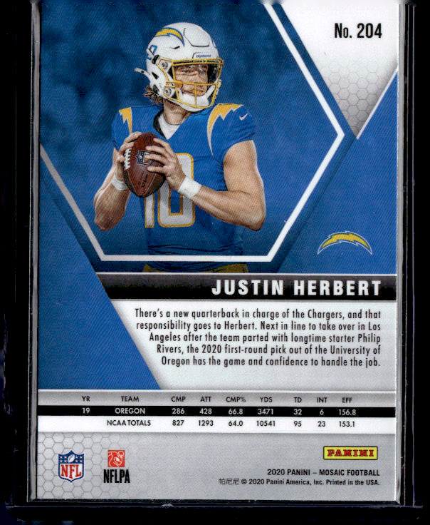 2020 Panini Mosaic #204 Justin Herbert near mint