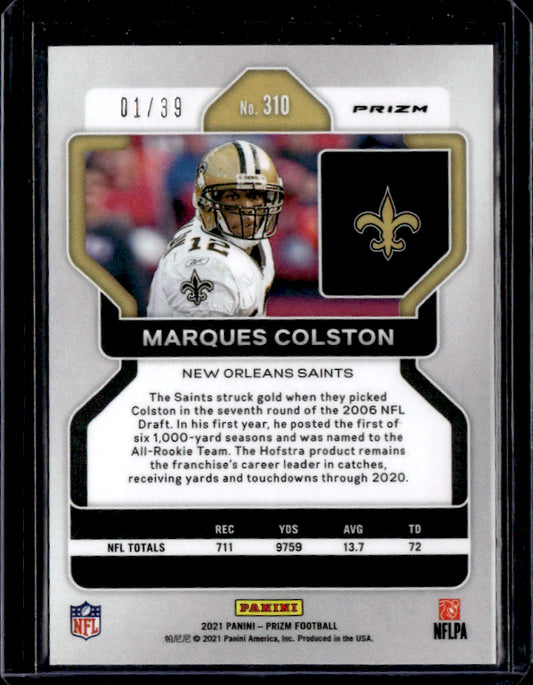 2021 Panini Prizm #310 Marques Colston Red & Yellow near mint