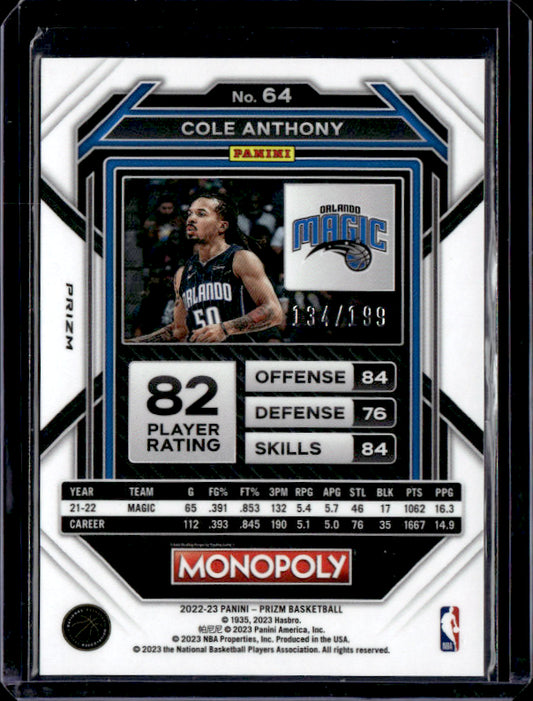 2022 Prizm # Cole Anthony /199 near mint