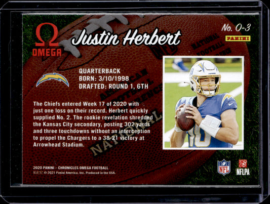 2020 Panini Chronicles #O-3 Justin Herbert Omega