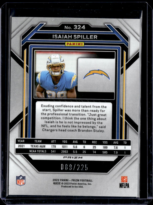 2022 Prizm #324 Isaiah Spiller Rookie /225 Purple Cracked Ice