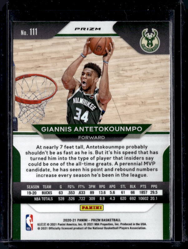 2020 Panini Prizm #111 Giannis Antetokounmpo Silver Prizms