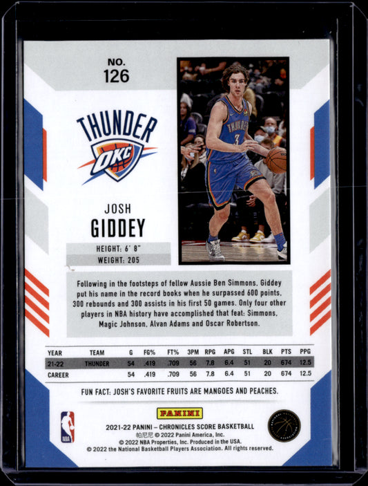 2021 Panini Chronicles #126 Josh Giddey /75