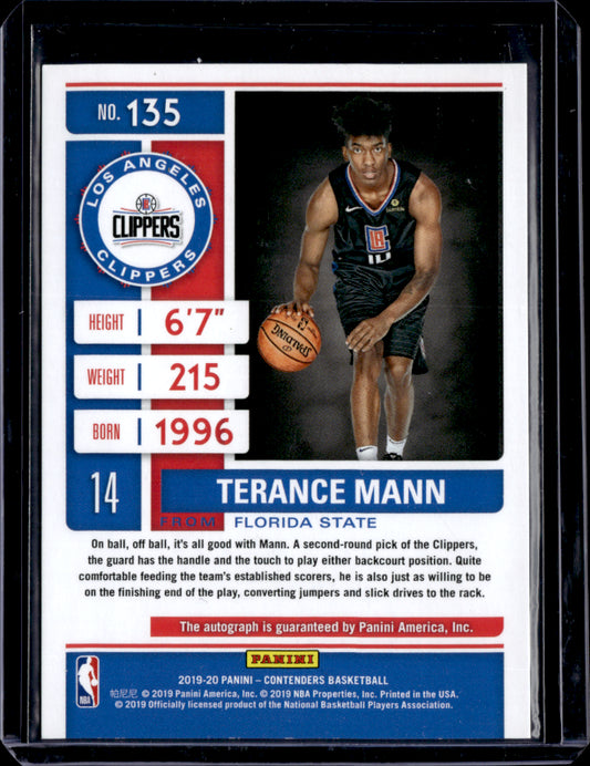 2019 Panini Contenders #135 Terance Mann Veteran Playoff Ticket