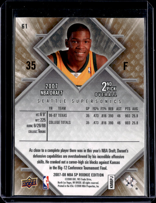 2007 SP Rookie Edition #61 Kevin Durant