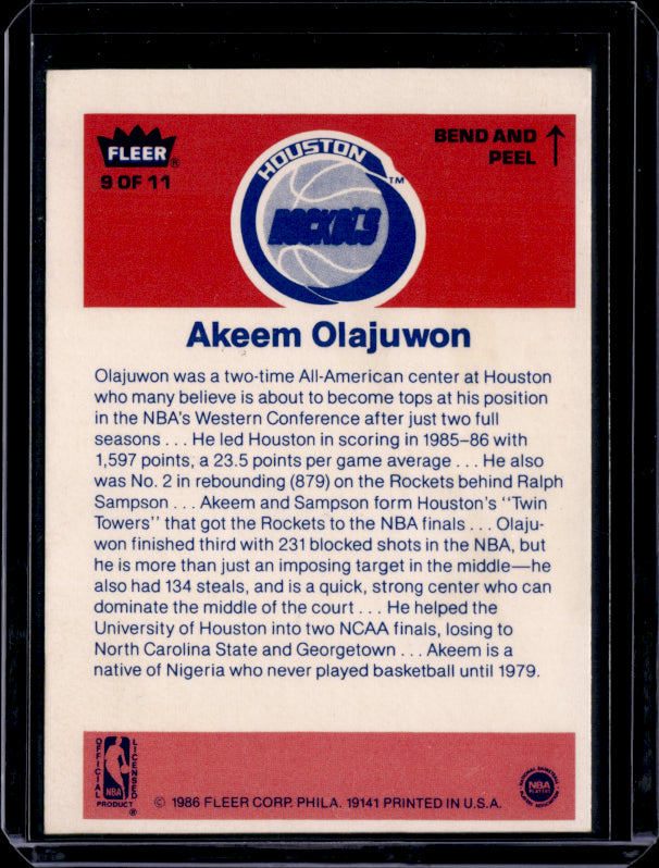 1986 Fleer #9 Akeem Olajuwon Stickers