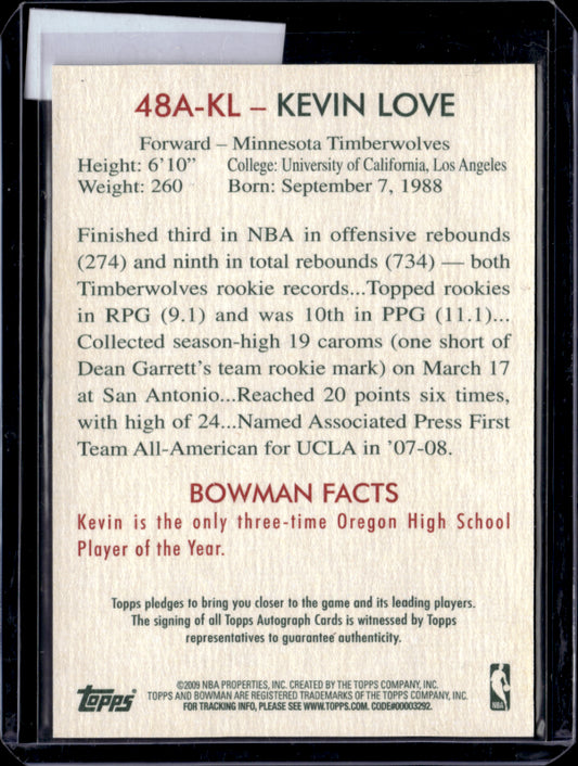 2009 Bowman #48A-KL Kevin Love autograph rookie