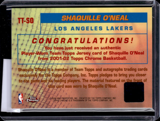 2002 Topps Chrome #TT-SO Shaquille O'Neal jersey patch Team Topps Jerseys