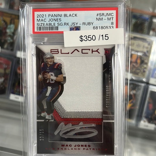 2021 Panini Black Mac Jones Rookie patch auto PSA 8